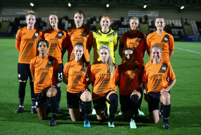 London Bees team ahead of a Women's League Cup match against Arsenal in 2017