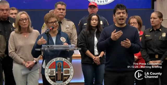 LA Mayor Karen Bass speaking at press conference