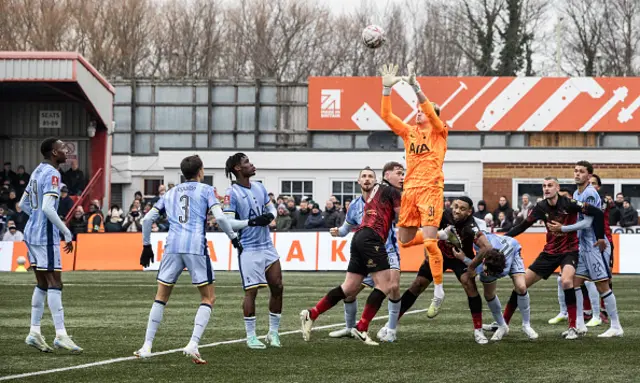 Tottenham Hotspur's goalkeeper Antonin Kinsky takes a cross