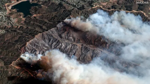 Satellite image of the Palisades Fire in California