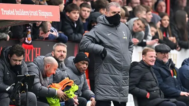 Ange Postecoglou, Manager of Tottenham Hotspur, looks on