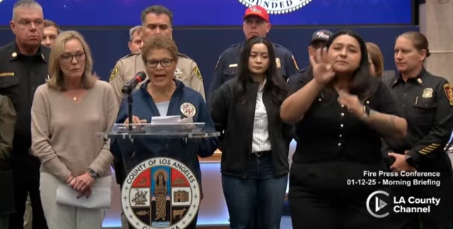 LA Mayor Karen Bass speaking at press conference