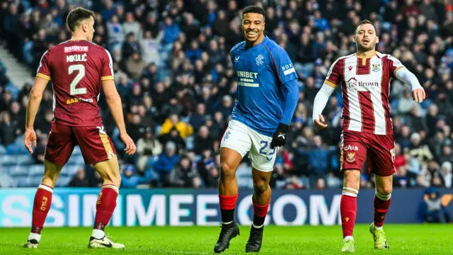 Hamza Igamane celebrates scoring for Rangers against St Johnstone