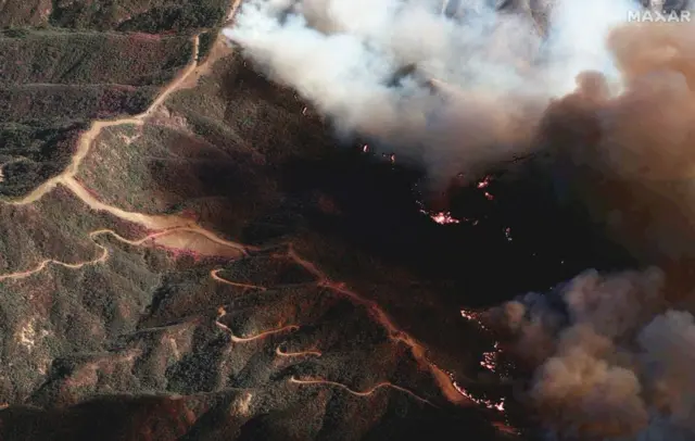 Satellite image of the Palisades Fire in California