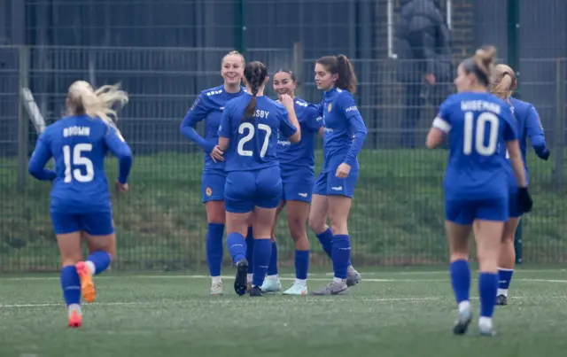 Rhianne Rush of Rugby Borough celebrates.