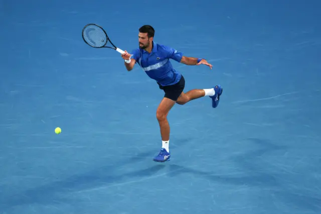 Djokovic plays a forehand