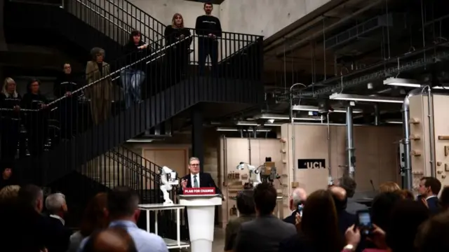 Prime Minister Sir Keir Starmer speaking at University College London (UCL) East in east London, as he unveils his Government's AI Opportunity Action Plan as he seeks to make Britain a world leader in the sector