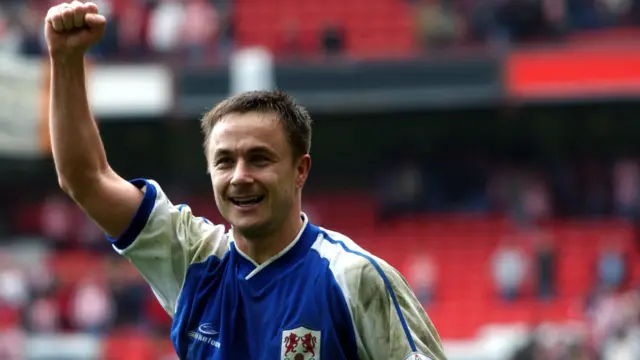 Millwall manager Dennis Wise celebrates leading them to the 2004 FA Cup final