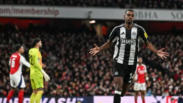 Alexander Isak celebrates scoring at Arsenal in the EFL Cup