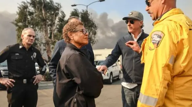 Los Angeles Mayor Karen Bass (2-L front) and California Governor Gavin Newsom