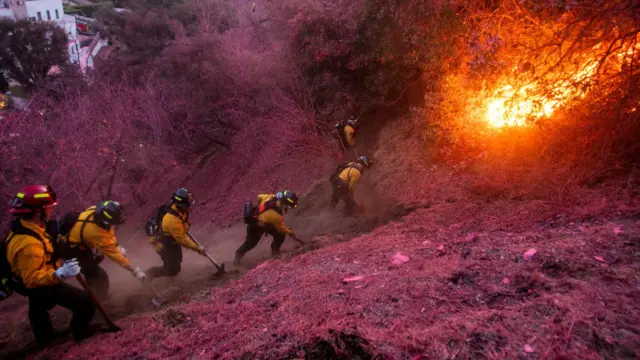 Firefighters tackle the Palisades Fire in Mandeville Canyon