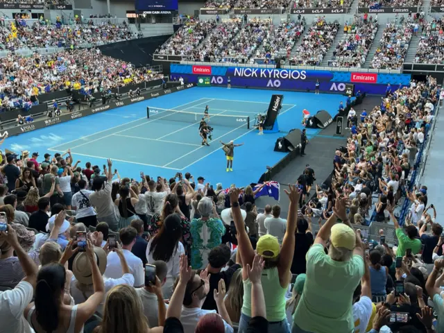 Nick Kyrgios arrives on court