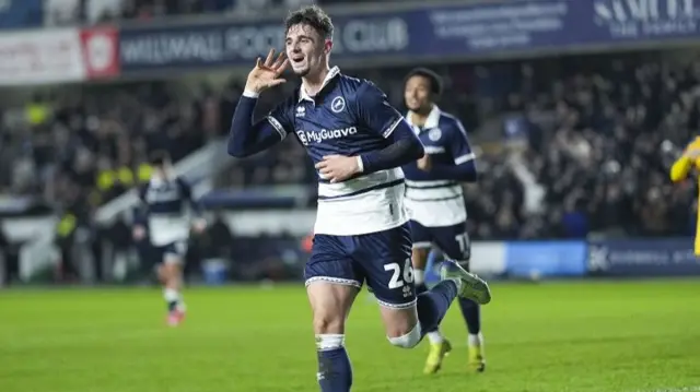 Millwall's Mihailo Ivanovic celebrates his goal against Dagenham & Redbridge