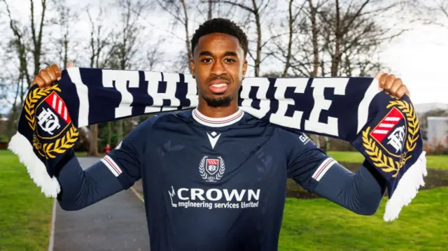 DUNDEE, SCOTLAND - JANUARY 13: New signing Imari Samuels during a Dundee press conference at the Gardyne Training Centre, on January 13, 2025, in Dundee, Scotland. (Photo by Mark Scates / SNS Group)