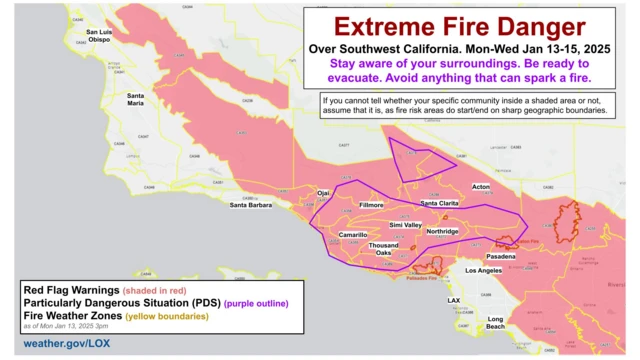 A map showing where warnings are in place in California