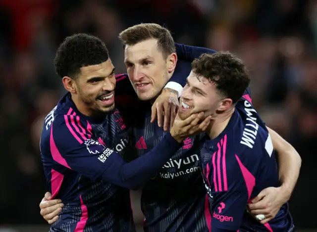 Gibbs-White, Wood and Williams celebrate