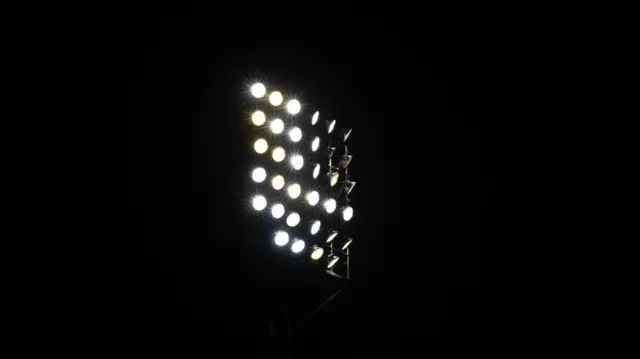 DUNDEE, SCOTLAND - JANUARY 14: A Floodlight during a William Hill Premiership match between Dundee and Celtic at the Scot Foam Stadium at Dens Park, on January 14, 2025, in Dundee, Scotland. (Photo by Craig Foy / SNS Group)