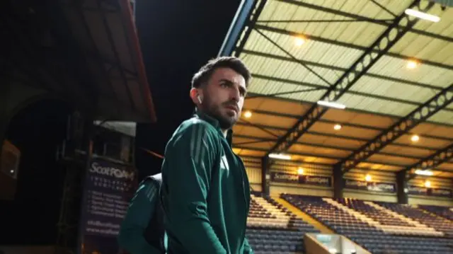 DUNDEE, SCOTLAND - JANUARY 14: Celtic's Greg Taylor pre-match during a William Hill Premiership match between Dundee and Celtic at the Scot Foam Stadium at Dens Park, on January 14, 2025, in Dundee, Scotland. (Photo by Craig Williamson / SNS Group)