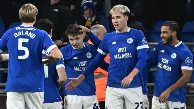 Cardiff celebrate their goal