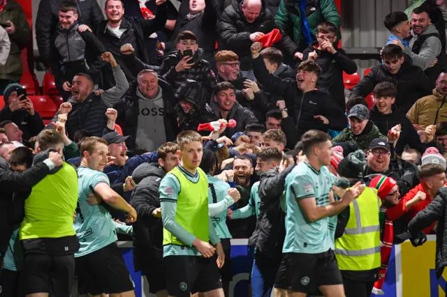 Cliftonville celebrate Destiny Ojo's winner