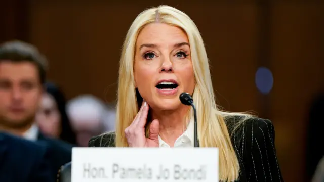 Pam Bondi is seen speaking in the hearing room