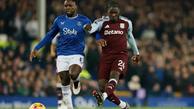 Everton's Orel Mangala in action with Aston Villa's Amadou Onana