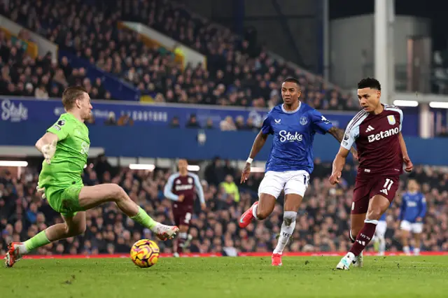 Ollie Watkins of Aston Villa scores his team's first goal