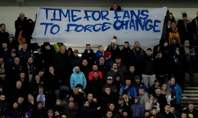 Rangers fans hold up banners during the William Hill Premiership match at Ibrox Stadium, Glasgow