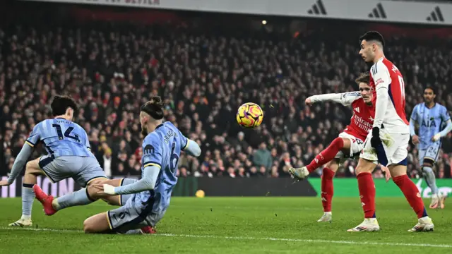 Arsenal's Martin Odegaard shoots at goal