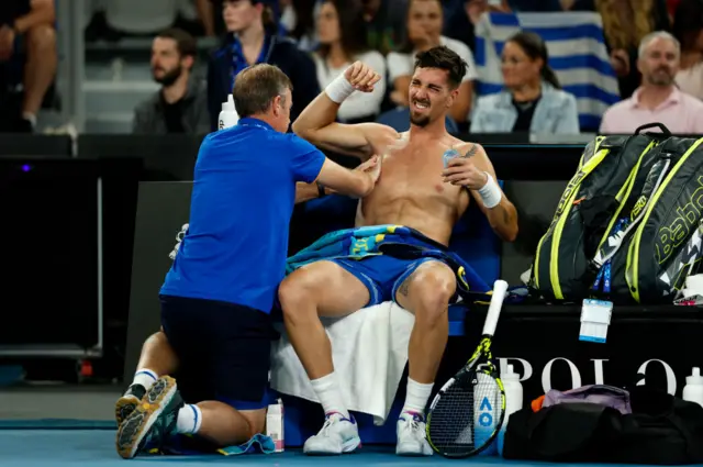 Thanasi Kokkinakis receives treatment