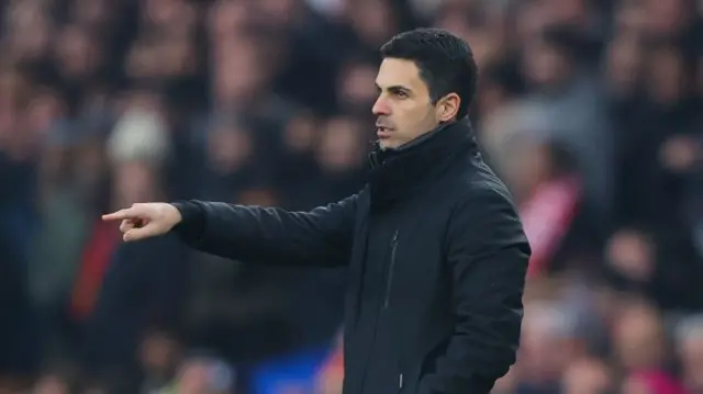 Mikel Arteta instructs his team during the FA Cup third round game against Manchester United