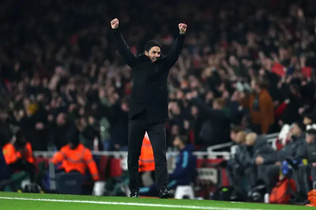 Mikel Arteta, Manager of Arsenal, reacts