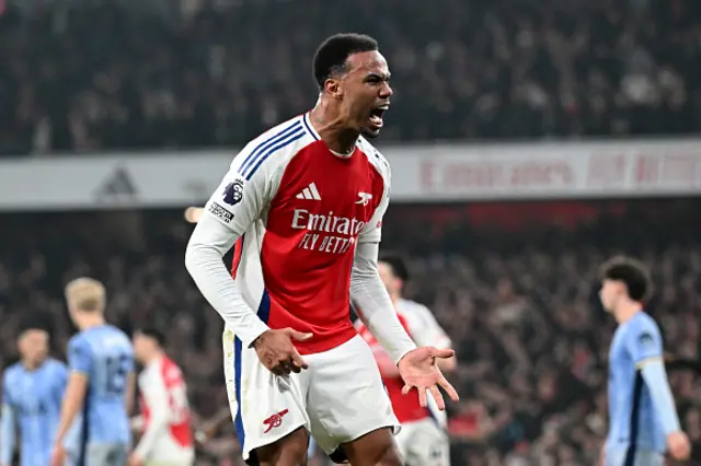 Gabriel of Arsenal celebrates