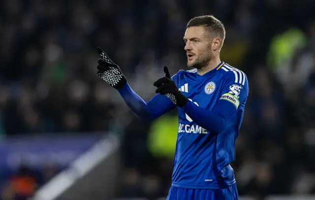 Leicester City's Jamie Vardy gestures