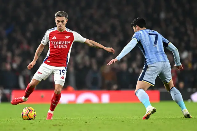 Leandro Trossard of Arsenal passes the ball