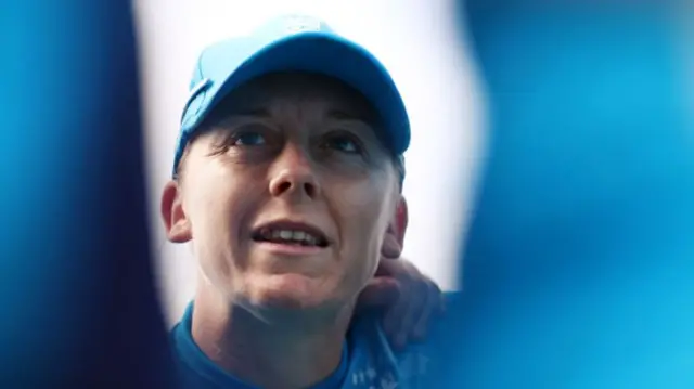 England captain Heather Knight in a group huddle