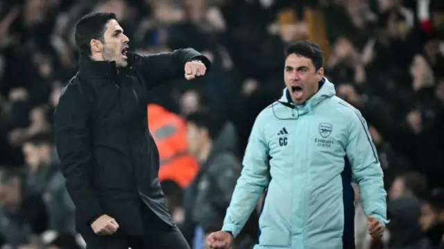 Mikel Arteta celebrates