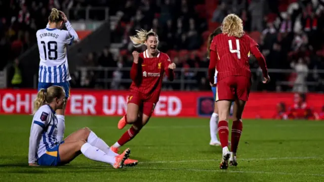 Grace Fisk of Liverpool Women celebrating after the second goal