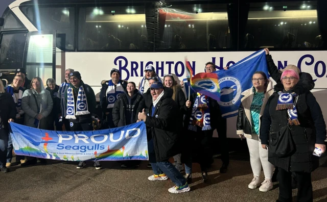 Brighton fans arriving at St Helens Stadium