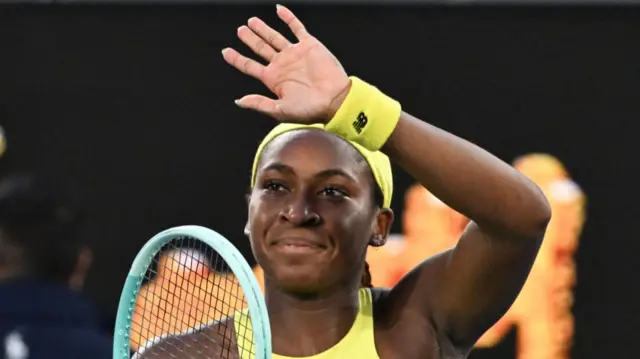 Coco Gauff celebrates victory