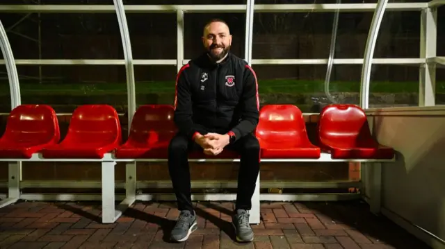 CLYDEBANK, SCOTLAND - JANUARY 16: Clydebank Manager Gordon Moffat during a Clydebank press conference at Holm Park, on January 16, 2025, in Clydebank, Scotland. (Photo by Rob Casey / SNS Group)