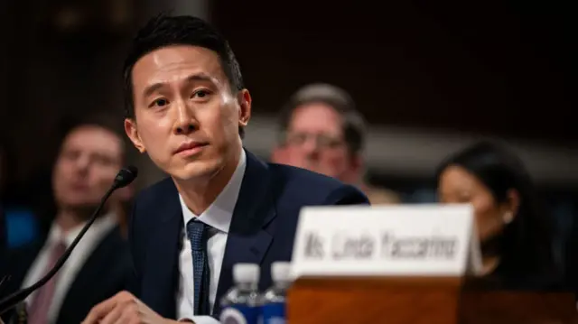 Shou Zi, TikTok's CEO,  during a Senate Judiciary Committee hearing in Washington, DC, US, on Wednesday, Jan. 31, 2024.