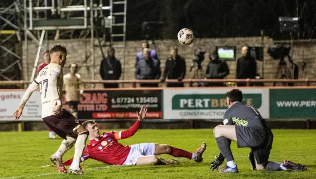 rechin's Kevin McHattie scores an own goal to make it 2-1 during a Scottish Gas Men's Scottish Cup Fourth Round match between Brechin City and Heart of Midlothian at Glebe Park, on January 17, 2025, in Brechin, Scotland. (Photo by Paul Devlin / SNS Group)