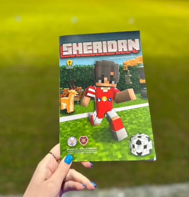 A Minecraft-inspired Brechin City programme for their Scottish Cup tie versus Hearts, titled 'Sheridan'