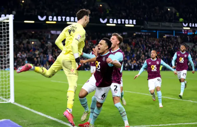 James Trafford of Burnley celebrates with his teammates