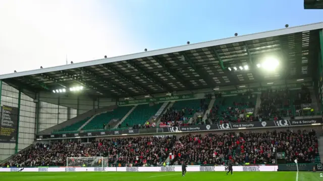 EDINBURGH, SCOTLAND - JANUARY 18: A general view of Clydebank fans during a Scottish Gas Men's Scottish Cup Fourth Round match between Hibernian and Clydebank at Easter Road, on January 18, 2025, in Edinburgh, Scotland. (Photo by Rob Casey / SNS Group)