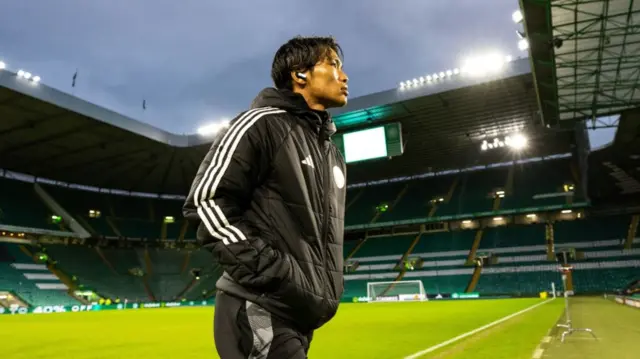 Celtic's Reo Hatate pre-match during a Scottish Gas Men's Scottish Cup Fourth Round match between Celtic and Kilmarnock at Celtic Park, on January 18, 2025, in Glasgow, Scotland. (Photo by Craig Williamson / SNS Group)