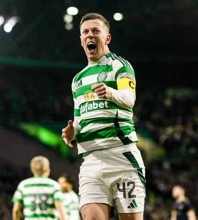 GLASGOW, SCOTLAND - JANUARY 18: Celtic’s Callum McGregor celebrates after scoring to make it 1-0 during a Scottish Gas Men's Scottish Cup Fourth Round match between Celtic and Kilmarnock at Celtic Park, on January 18, 2025, in Glasgow, Scotland. (Photo by Craig Foy / SNS Group)