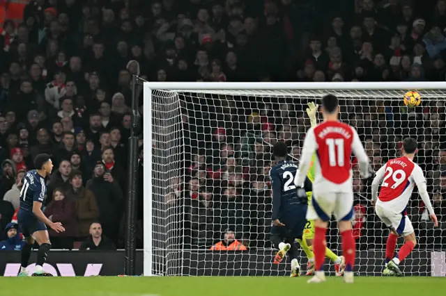 Ollie Watkins (L) watches his shot hit the back of the Arsenal net