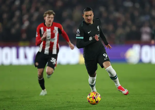 Darwin Nunez of Liverpool runs with the ball